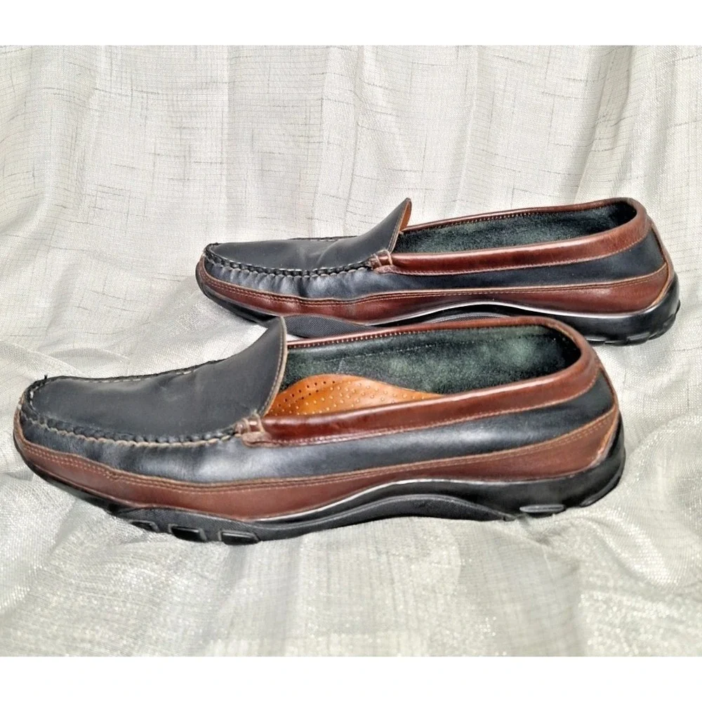 Allen Edmonds Boulder Driving Moc Loafers Black Brown Leather 14B Slip On Casual